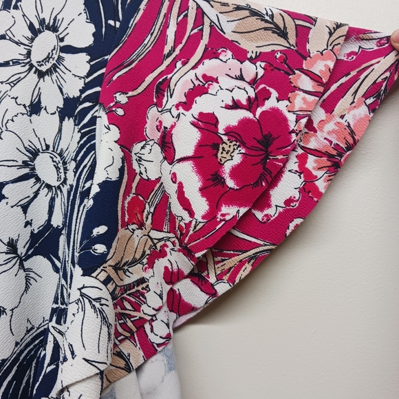Violet B. Mini Dress Women Plus Size 2X Blue White Floral Short Sleeve Stretch - Picture 3 of 9